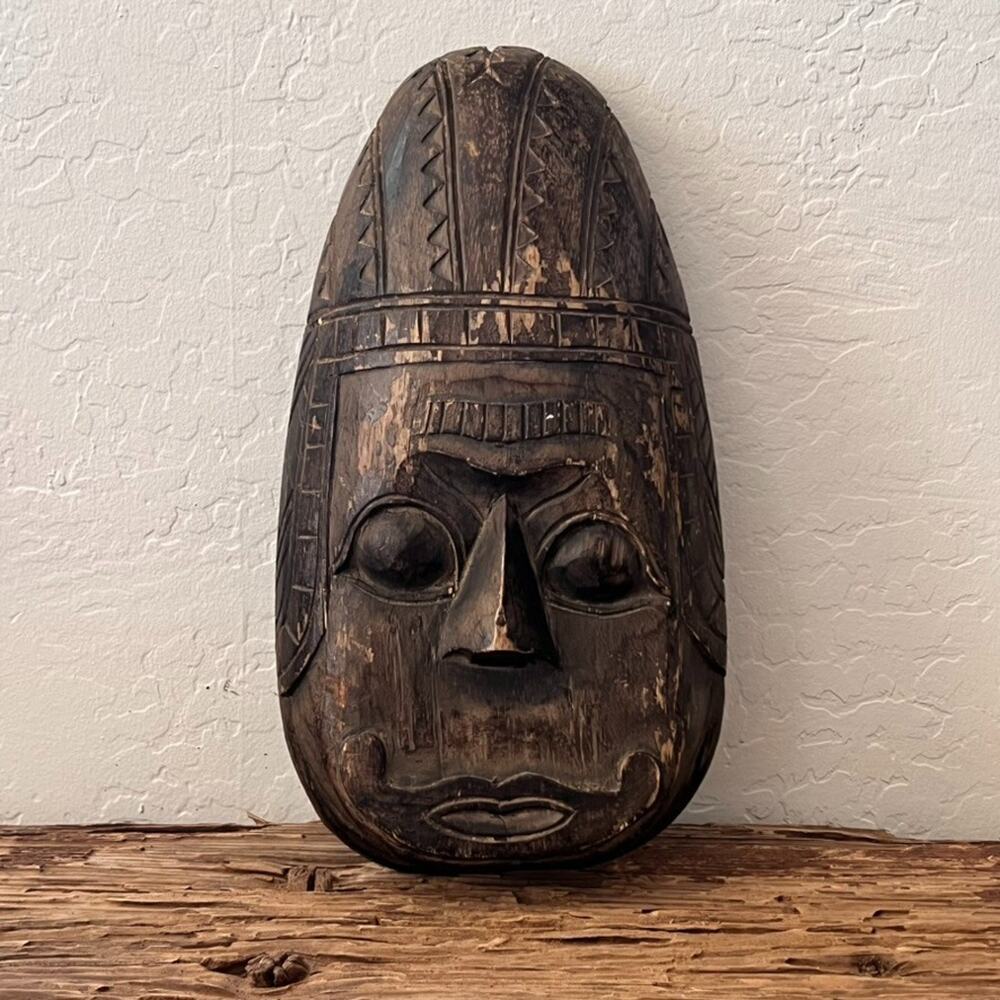 Vintage Hand-carved Wooden Mask Possibly From Idoma or Okpoto People of Nigeria